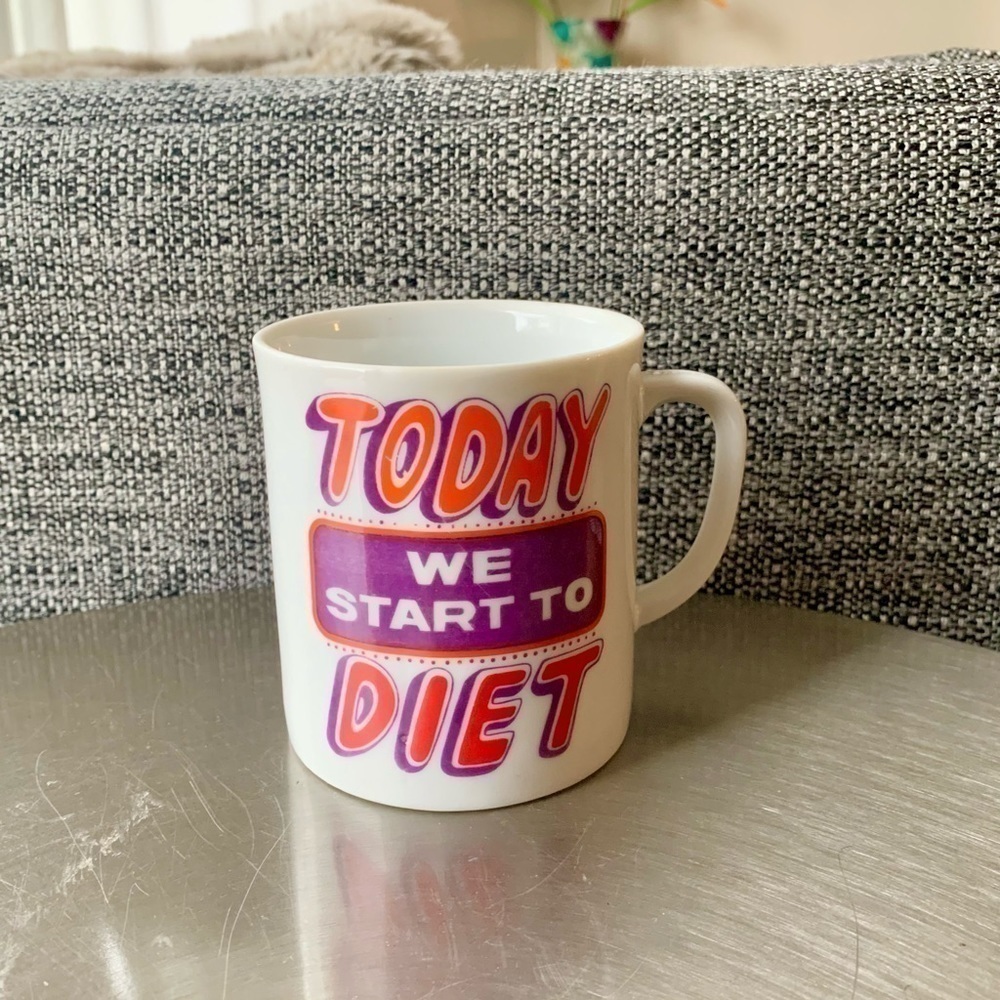 𝅺Today We Start To Diet coffee cup coffee mug humor Joke motivation White